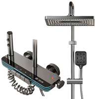 Set Shower Keramik Digital Display dengan Tombol Piano Poles, Tuas Tunggal, Semprotan Hujan Lembut, Keran Termostatik, Pemasangan di Dinding, untuk Villa