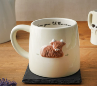Mug en grès céramique avec motif de vache des Highlands |   Coffret cadeau |   Tasse à café et à thé artisanale |   Design rustique de style ferme |   Cadeau idéal
