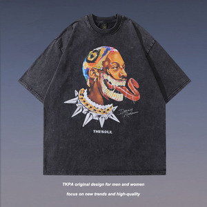 TKPA T-shirt unisexe à manches courtes, style streetwear américain, motif <span class=keywords><strong>Rodman</strong></span> rétro, effet délavé et vieilli, coupe ample, en pur coton, style Instagram High-Street - Product Image 2