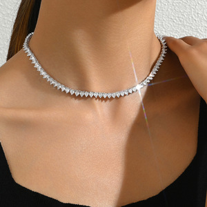 Fashionable Diamond Stud Choker <b>Necklace</b> For Women Party Jewelry Silver Tone Chain Elegant Neckwear Accessory - Product Image 1