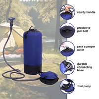 Douche de camping portable à pression avec pompe à pied, sac à eau pliable chauffé au soleil pour la randonnée, la plage, le lavage de voiture