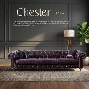 Sofá Chesterfield Tradicional de Cuero Borgoña, Tapizado, de Tres Plazas, para Sala de Estar, con Detalles de Tachuelas, Patas de Madera - Product Image 3