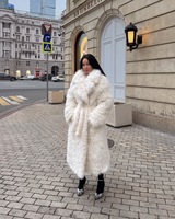 Manteau long élégant pour femme en fausse fourrure shaggy blanche à imprimé animal, écologique, ceinturé, de luxe, style streetwear, hiver