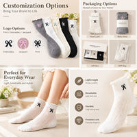 Chaussettes courtes en dentelle pour femmes, respirantes, en maille tricotée, avec broderie de nœud, bord à volants, légères, décontractées, pour l'été