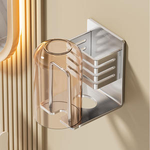 Soporte para secador de pelo de baño, estante de almacenamiento de acero inoxidable montado en la pared con portavasos para cepillos de dientes y accesorios - Product Image 1