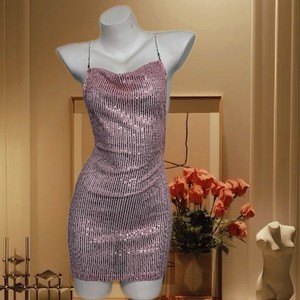 Vestido de malla con lentejuelas Dodomi, color rosa dorado, 116, ropa de club - Product Image 4