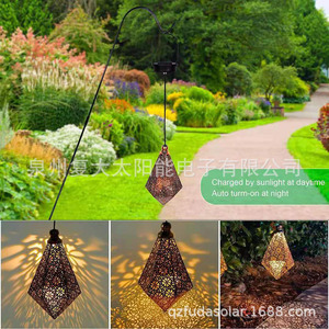 Lampe suspendue solaire en forme de diamant en fer, éclairage de jardin extérieur à LED avec panneau solaire et batterie inclus - Product Image 4