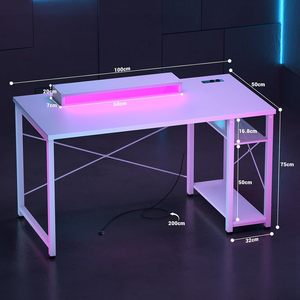 Table de jeu de luxe avec éclairage LED RGB, hauteur réglable, bureau d'ordinateur <span class=keywords><strong>pour</strong></span> la maison, le bureau, la chambre, surface en métal acier inoxydable - Product Image 6