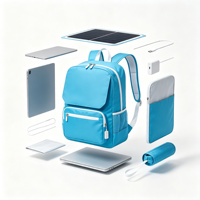 Sac à dos solaire bleu ciel, petit sac d'école avec port USB, poche latérale en mesh, poche avant zippée pour étudiants