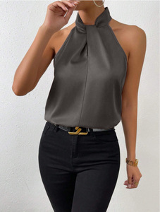 Nouvelle collection été 2026 – Blouse élégante et polyvalente en satin pour <span class=keywords><strong>femme</strong></span>, style européen et américain, coupe ajustée, <span class=keywords><strong>sans</strong></span> manches, en stock - Product Image 4
