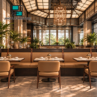 Ensemble de banquettes de restaurant en cuir camel avec garniture en sangle, table en marbre pour hôtel et brasserie, personnalisable, OEM, vente en gros, fabricant chinois