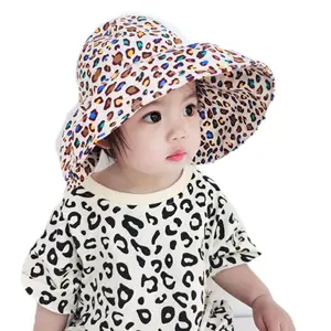 fashion chic mother & kids leopard baby cotton girls hats summer bucket wide brim UV protection Sun Visor hat Beach Tourism hat