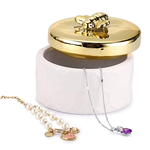 Шкатулка для ювелирных изделий из белого фарфора, емкость для хранения, демонстрационный органайзер, держатель, керамическая шкатулка для ювелирных изделий с крышкой в виде Золотой пчелы - Product Image 2