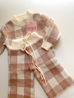 Pull unisexe pour bébé 100% coton tricoté neutre pour bébé ensemble de pulls tricotés à carreaux personnalisés pour enfants