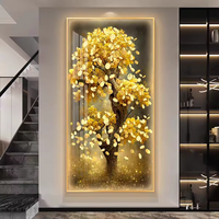 Tableau Mural LED en Gros, Peinture 3D Décoration Lumineuse Maison, Arbre Doré, Peinture sur Porcelaine Cristal