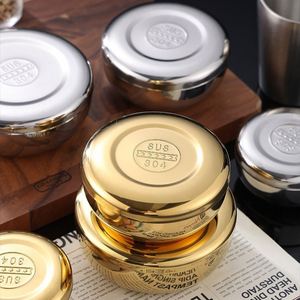 Gold and <b>Silver</b> Metal <b>Dipping</b> Sauce Bowl 304 Stainless Steel Rice Bowl with Cover Korean Restaurant Dinner Bowl for Kimchi - Product Image 4