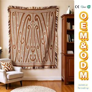 Coperta in Maglia di Poliestere e Cotone con Basso MOQ |   Coperta Multifunzionale con Motivo <span class=keywords><strong>Koru</strong></span> Marrone Moka e Nappe - Product Image 1