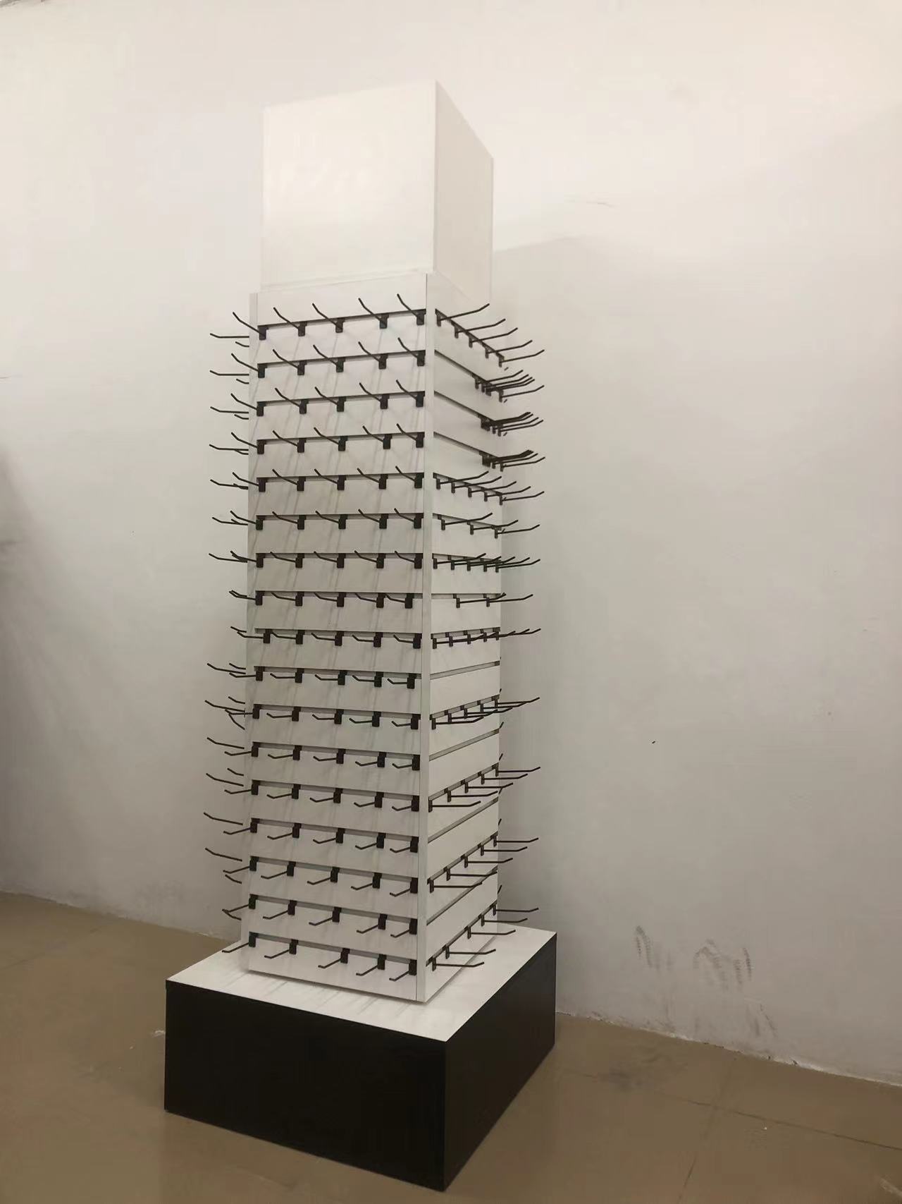 Earring Promotion Station Floor Standing for Wood+Metal with 4 Sides Square Wooden Shelf and Removable Hooks for Home Use — view 2