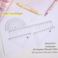 Ensemble de règles géométriques en plastique transparent de 20 cm, kit d'outils de dessin mathématique pour étudiants, 4 pièces, outils de mesure pour l'école et le bureau