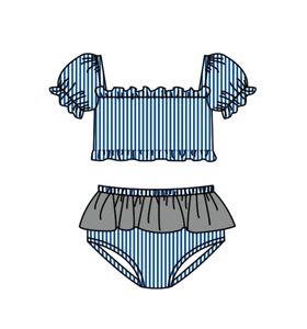 Completo Set Costumi da Bagno Personalizzati per Fratelli e Sorelle <span class=keywords><strong>Blu</strong></span> per Neonati e Bambini: Costume Intero con Pantaloncini da Nuoto - Product Image 5
