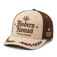 Gorra de béisbol Compass de 6 paneles con bordado en tonos tierra, visera curva de sarga, estilo retro con bloques de color, unisex, ajustable, logotipo personalizado, venta al por mayor