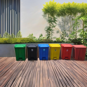 Color Coded Rectangular Plastic Waste <b>Bins</b> With Pedal Indoor Use Recycling Storage Bucket Minimalist Design - Product Image 2