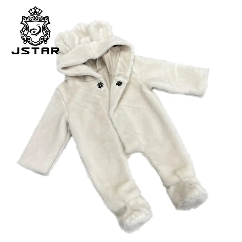 Inverno bebê recém-nascido macacão de corpo inteiro, urso de pele falsa, orelha, peça única, terno para crianças, grosso, roupas quentes