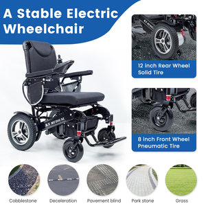 KSM-606 Foldable Electric Wheelchair with Allterrain Wheels Dual Brakes Portable Medical Equipment for Disabled <b>Physical</b> Therapy - Product Image 5