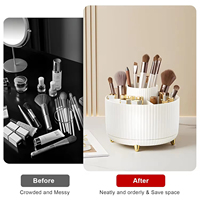 Porte-brosses et bijoux rotatif à 360° en plastique moulé par injection, minimaliste, peu encombrant, à compartiments divisés, pour la coiffeuse