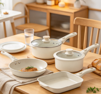 Ensemble de casseroles et poêles en céramique antiadhésives 9 pièces avec couvercle en verre, poignée amovible, fond plat, compatible induction