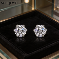 Boucles d'oreilles clous Souljewel minimalistes en moissanite taille brillant rond, plaqué rhodium, argent S925, sertissage griffe, unisexe, mode quotidienne