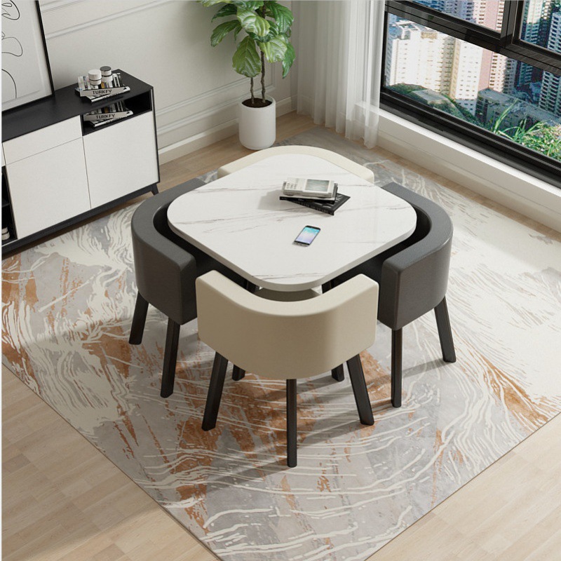 White square table + 4 chairs