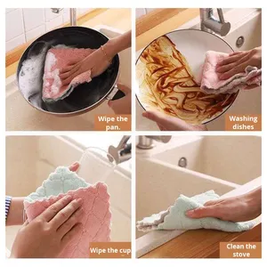 Serviette de cuisine absorbante en velours corail, non-adhésive, sans peluches, épaisse, en coton, pour la vaisselle et le nettoyage - Product Image 3