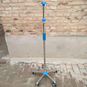 Support IV en acier inoxydable épaissi, sur pied, portable, à roulettes, avec porte-serum et support pour pompe à perfusion, vente en gros usine - Product Image 2