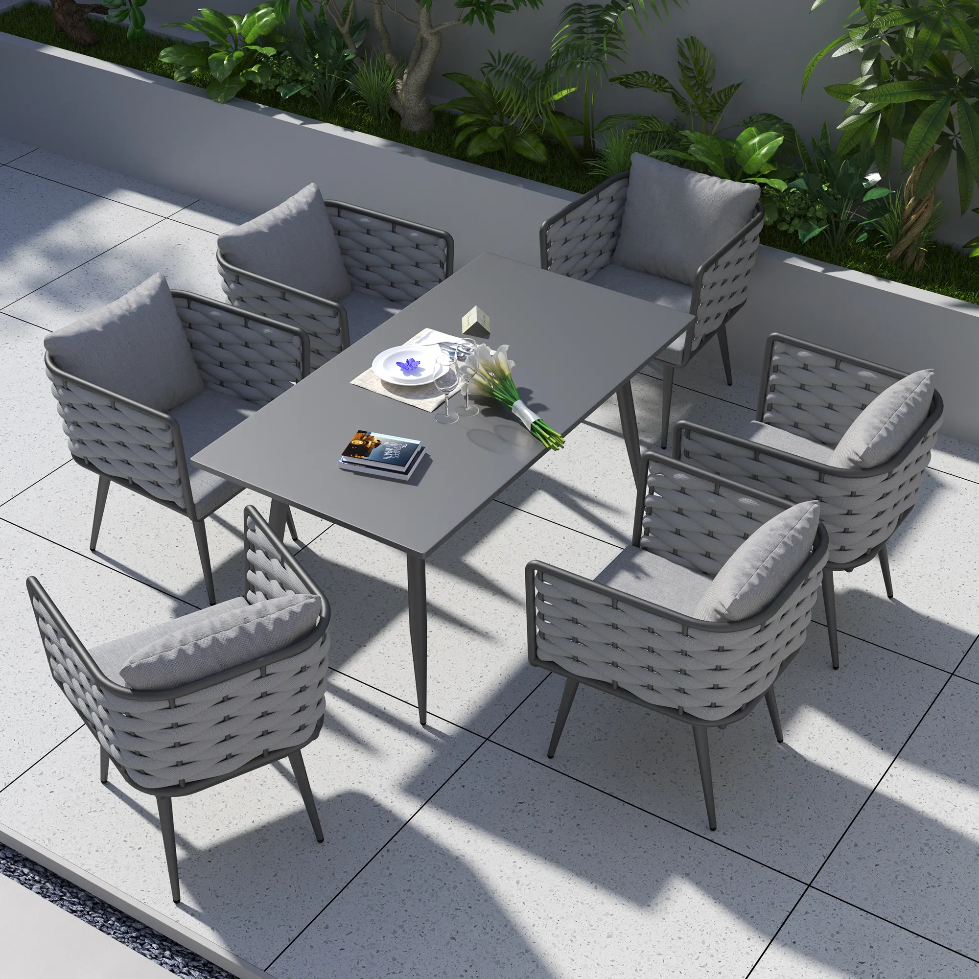 Cadeira essencial para jantar, cadeira de corda náutica e náutica para jardim, feita de alumínio, elegante, durável e elegante para casa