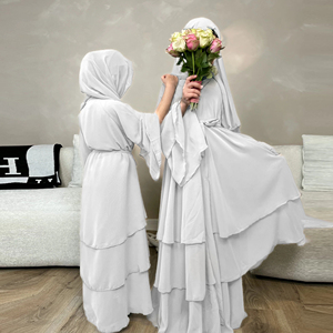 Sharut 2024 Kimono Elegante Turco Dubai all'Ingrosso, Abiti Musulmani per Donne, Ragazze e Bambini, Abaya Aperta a 3 Strati in Chiffon per Mamma e Bambini - Product Image 5