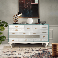 Buffet contemporain de luxe moderne pour salon et salle à manger avec verre trempé et 15 tiroirs