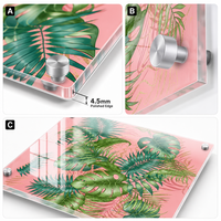 Panneau décoratif mural en acrylique personnalisé de 4,5 mm d'épaisseur, impression HD 40x70, motif feuille tropicale, avec clous d'angle pour appartement, hôtel, intérieur de maison