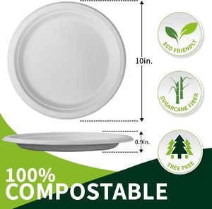 Paquete de 150 Platos Desechables Resistentes, 100% Compostables, Blancos, de 10 Pulgadas, Platos Biodegradables de Fibra de Caña de Azúcar - Product Image 2