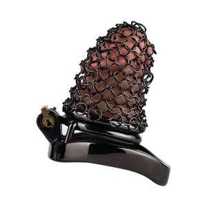Cage de chasteté masculine en acier FRRK anneaux de pénis en maille avec verrouillage en maille ceinture de chasteté en métal érotique BDSM jouets sexuels pour adultes pour hommes - Product Image 4