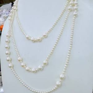 Collar de Perlas de Agua Dulce de 3-4 mm con Cuentas Casi Circulares de 6.5-7 mm, Cadena de 160 cm, Estilo Suave y Elegante - Product Image 1