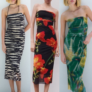 GX9373 Boutique Summer Sexy Bodycon <strong>Dye</strong> Tie Dresses <strong>Clothes</strong> Women Tight Casual Elegant Mesh Tube Pleated Long Dress With Lining - Product Image 1
