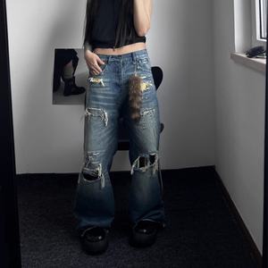 Wholesale Distressed Washed & Frayed Baggy <b>Jeans</b> <b>High</b> Street <b>Jeans</b> for <b>Men</b> <b>High</b> <b>Waist</b> Casual Long Pants Stock <b>Jeans</b> for <b>Men</b> - Product Image 4