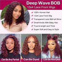Perruque Lace Front HD 99J Bourgogne Cheveux Humains Bouclés Profonds Pré-Pluckée avec Baby Hair Rouge Vin Ondulations Profondes