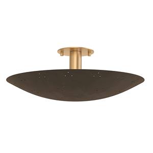 Lámpara de Techo Semi-Pendiente Industrial Moderna con Disco Perforado Negro y Latón |   Iluminación Audaz para Áreas Abiertas y Espacios Destacados en Hoteles - Product Image 1