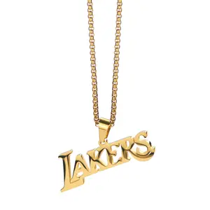 Fashion Gold Plated Stainless Steel USA Basketball Teams Logos Pendant Necklace LAKERS Logo Necklace