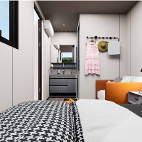 Module de vie modulaire de luxe en bois grainé, bureau mobile préfabriqué entièrement meublé pour location Airbnb haut de gamme