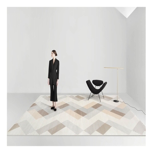 Tapis de sol à rayures salon chambre anti-dérapant décoration nordique Beige et gris Design abstrait grand tapis tapis - Product Image 2