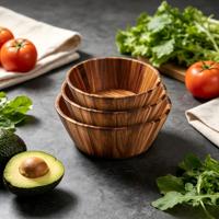 Houten serveerschalen nestelset ronde salade mengkommen stapelbaar keukengerei voor fruit snacks soep restaurant dineren
