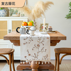 <b>Table</b> <b>Runner</b> Floral Embroidery Tassel Edge 33 In Polyester For <b>Dining</b> Coffee <b>Table</b> Decor - Product Image 2